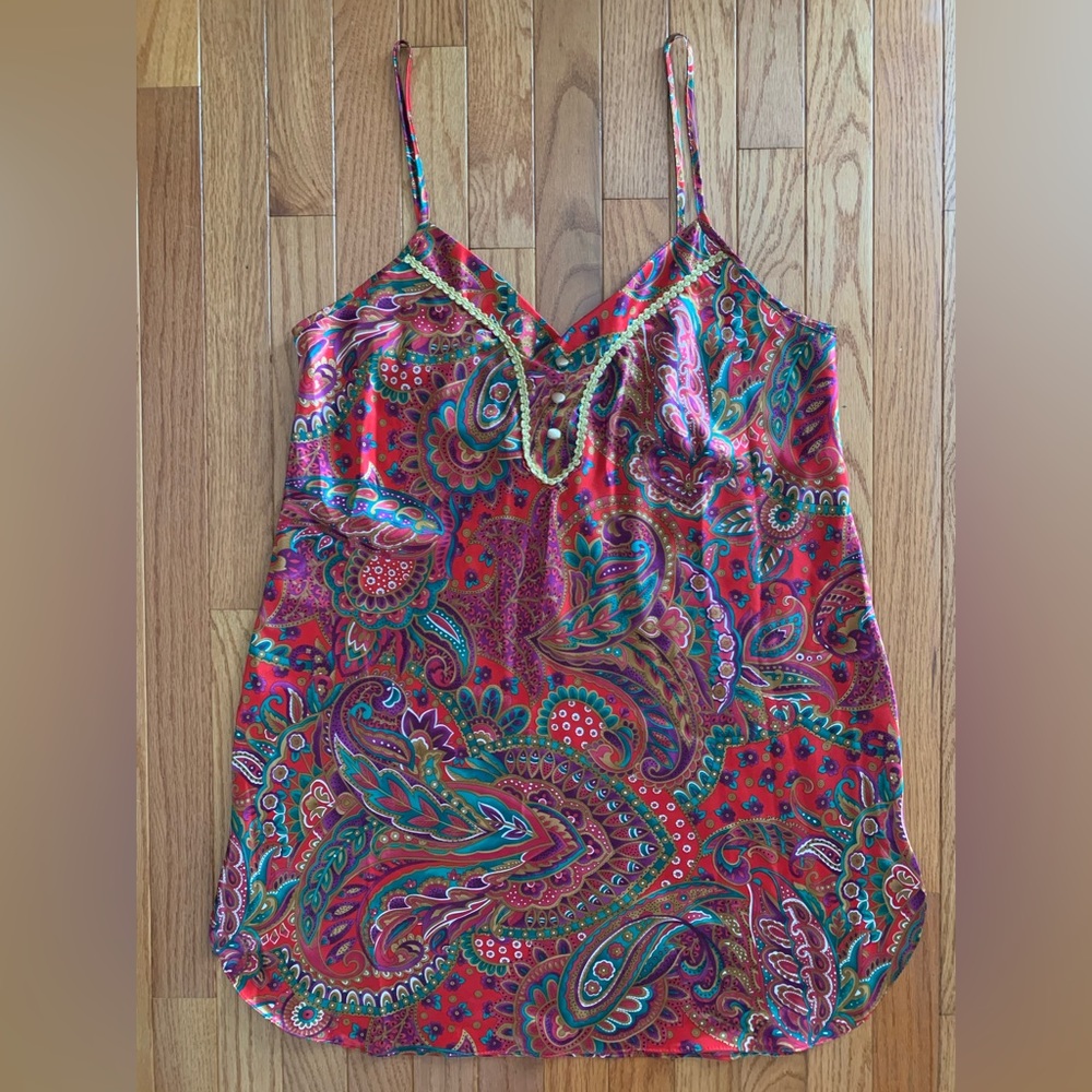 VTG 1990s Expressions By California Dynasty Red Floral Paisley Pajama Slip Gown